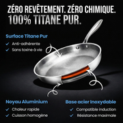 Zéro revêtement, zéro produit chimique — 100 % titane pur, noyau aluminium, base acier inoxydable